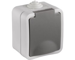 Q-Link Contactdoos Opbouw - 1-voudig Stopcontact met Randaarde - Spatwaterdicht IP54 - Geschikt voor Binnen- en Buitengebruik - Kunststof - Horizontale Montage - Grijs