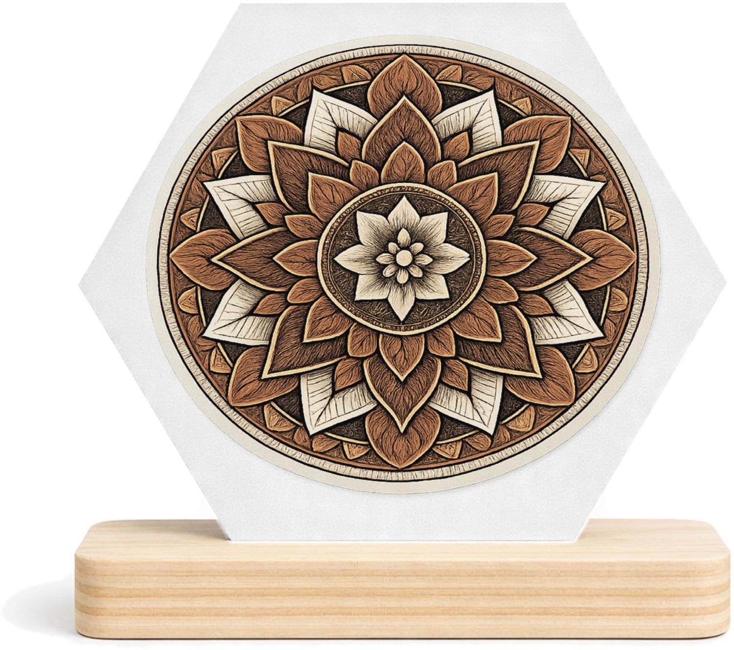 Mr Cadeautjes MDF fotolijst/inleg hexagon 14 x 13 - design Ronde set met een stilistisch botanisch kompasmotief | cadeau Wit