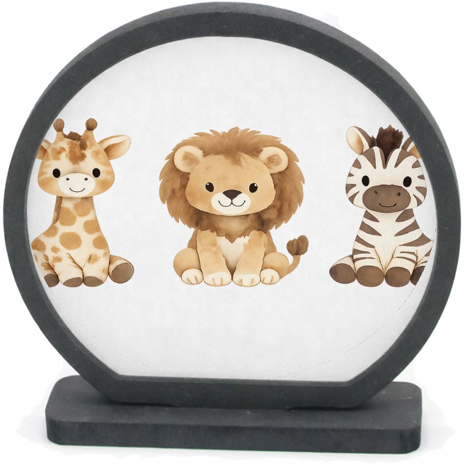 Mr Cadeautjes Houten fotolijst rond met MDF inleg - design Rustig drieluik met bosdieren in zachte aquarel | cadeau Wit