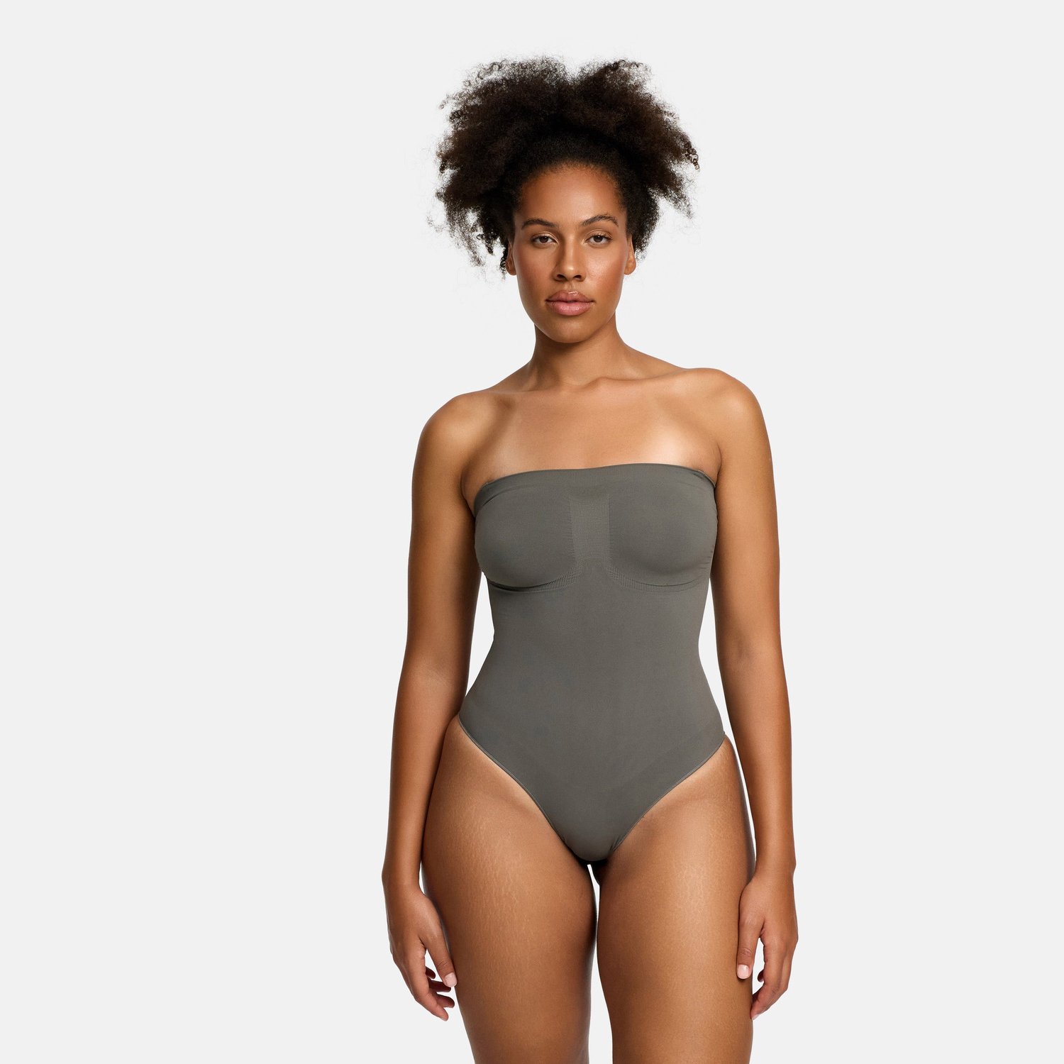 cfab Strapless bodysuit met corrigerende shapewear van grafietkleurige, gestreepte stof. - Corrigerende Body - Naadlos - corrigerend ondergoed dames