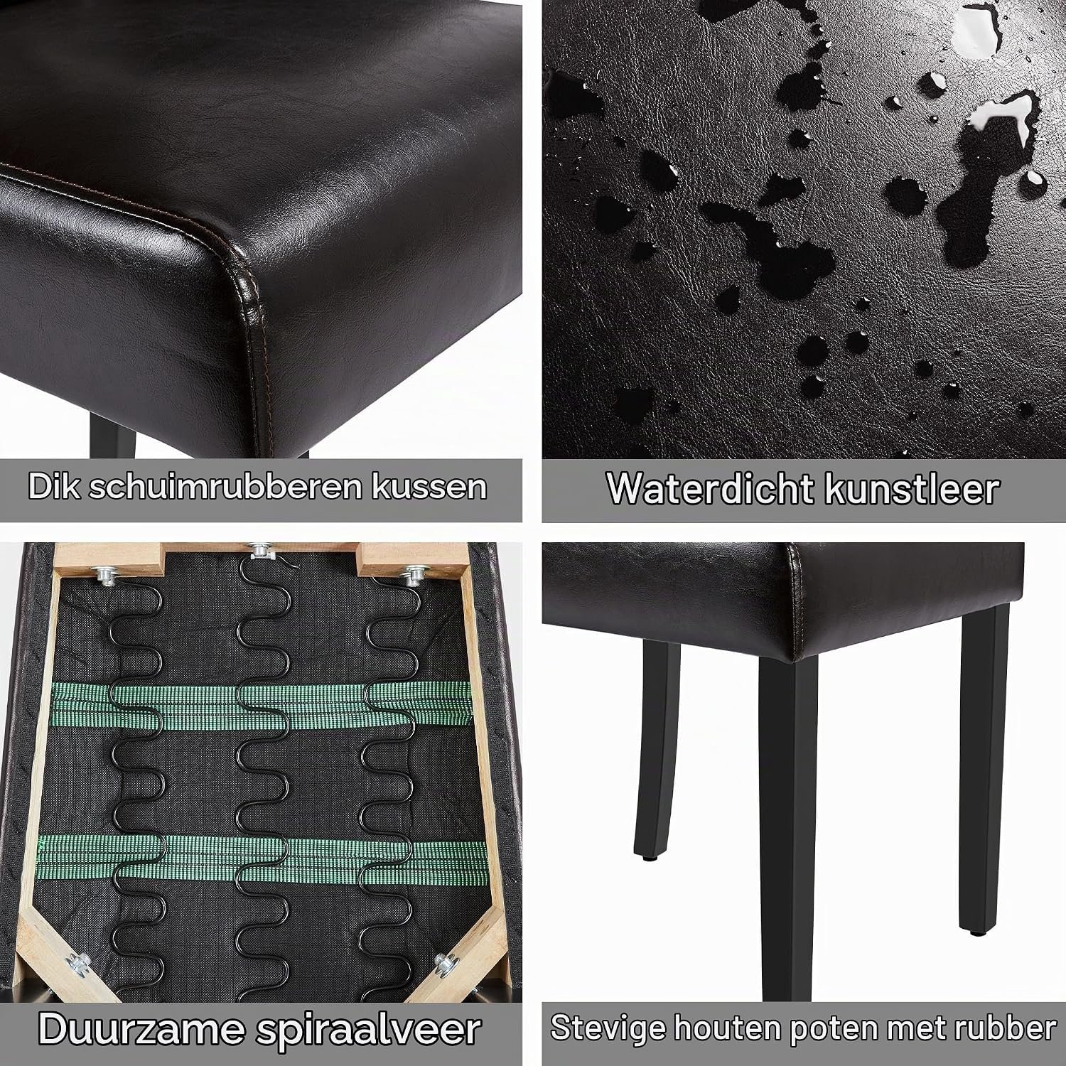 Luxe Comfort Eetkamerstoelen Set van 6 met Armleuningen, Hoge Rugleuning, Bruin Kunstleer en Massief Houten Poten – Gestoffeerde Keukenstoelen met Comfortabele Schuimvulling, Waterafstotende Bekleding en Ergonomisch Zitcomfort
