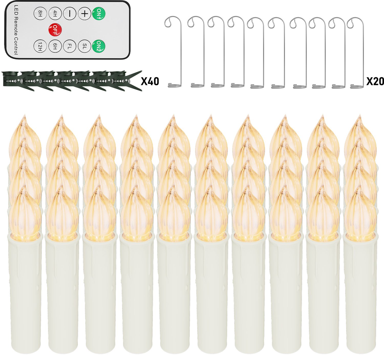 NAIZY LED Kaarsen 40 Stuks - Warm Wit - Kerstboomkaarsen met Clip - Timer & Afstandsbediening - IP44 - Zonder Batterijen - NAIZY Warm wit licht