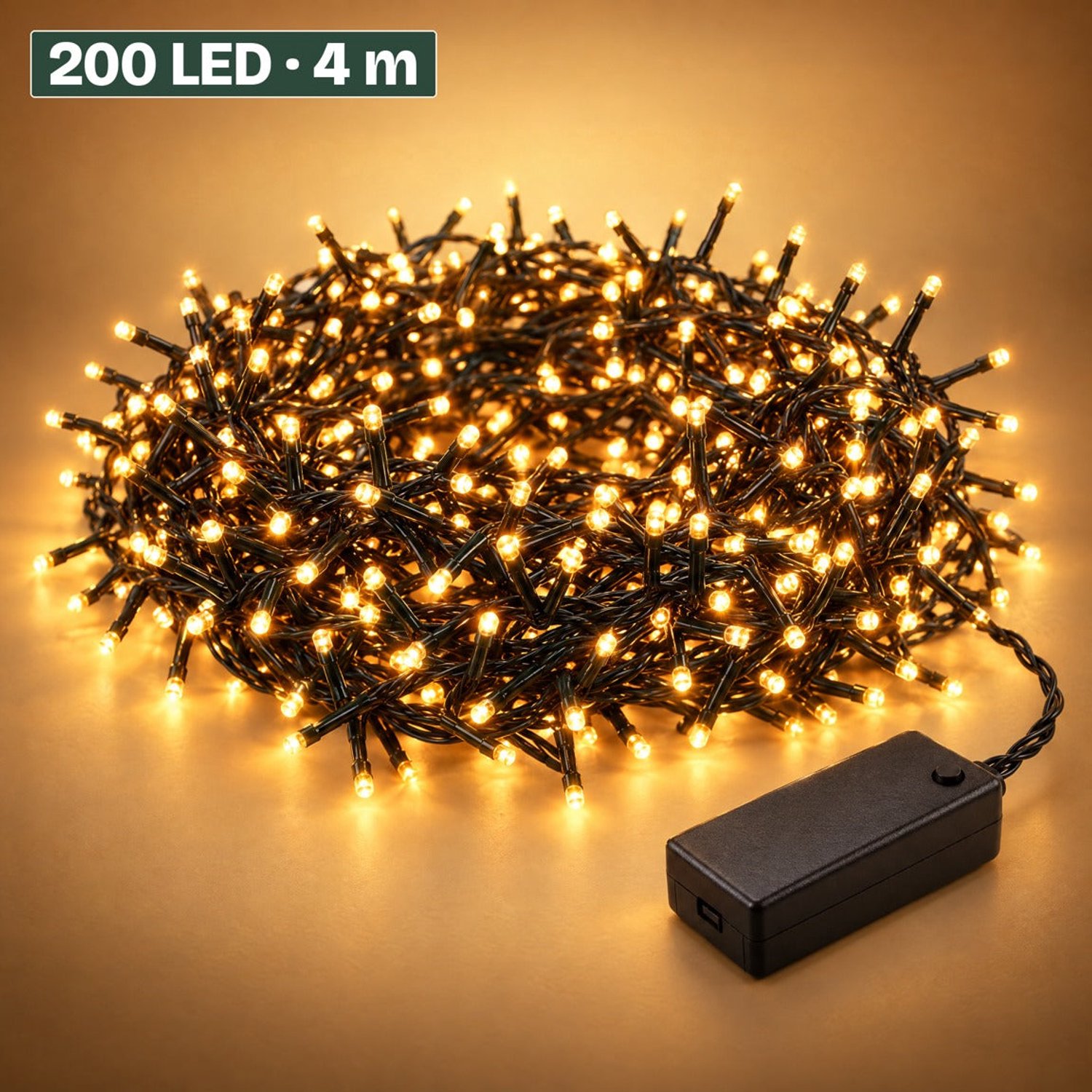 Levano Kerstverlichting Extra Warm Wit 200 LED 4 m - Kerstverlichting op Batterij - Clusterverlichting Kerstboom - Lichtsnoer Binnen - Kerstlampjes - LED Lampjes op Batterijen - Lichtslinger - Kerstboomverlichting - 8 Lichtfuncties