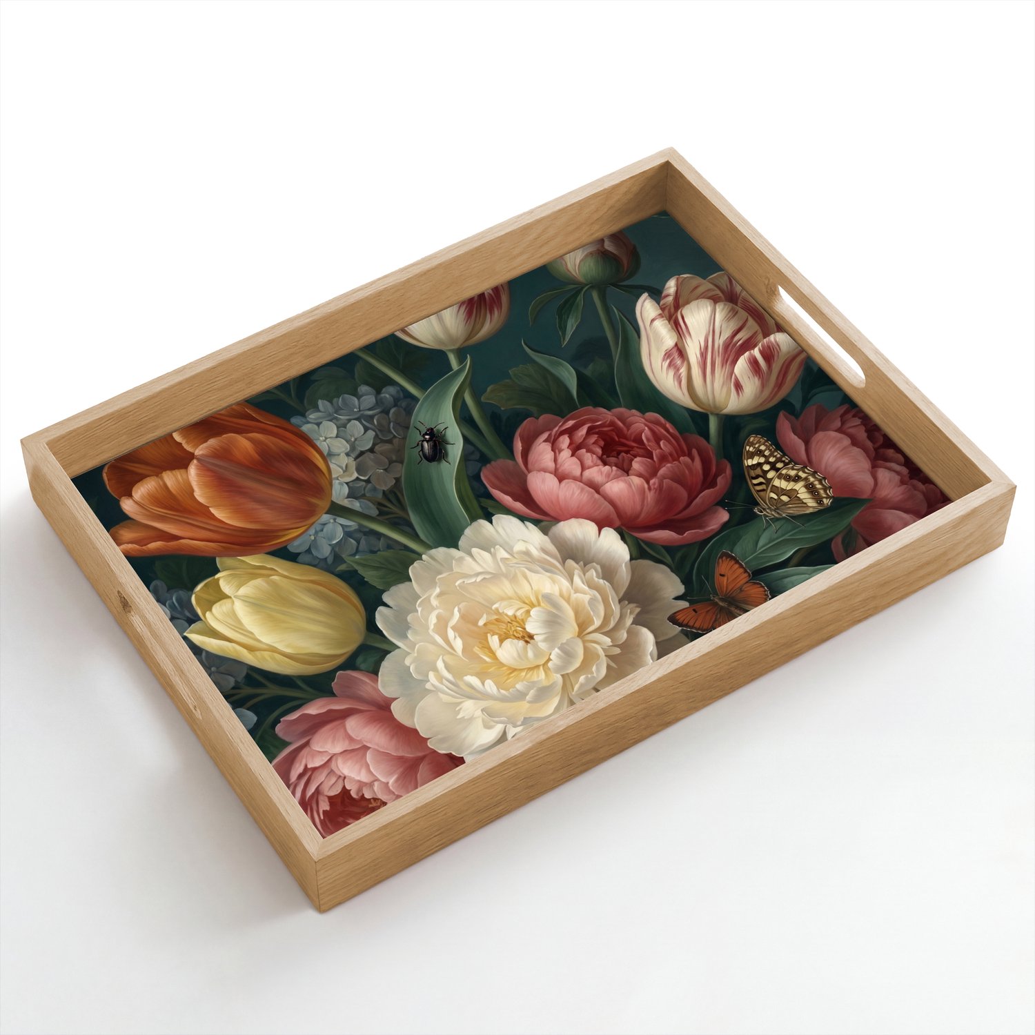 Dienblad hout 50x35 cm - Schootdienblad - Bloemen - Boeket - Natuur - Klassiek - Donker - Borrelplank rechthoek - Plateau dienbladen