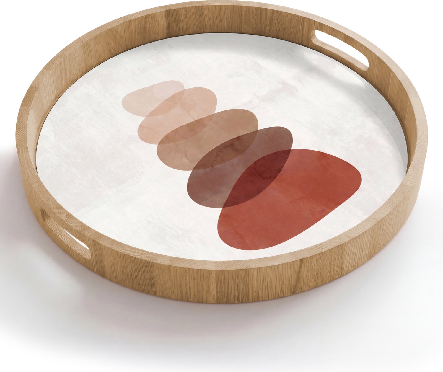 Dienblad rond 50x50 cm - Schootdienblad hout - Abstractie - Gestapeld - Balans - Modern - Aardetinten - Borrelplank rechthoek - Plateau houten dienbladen
