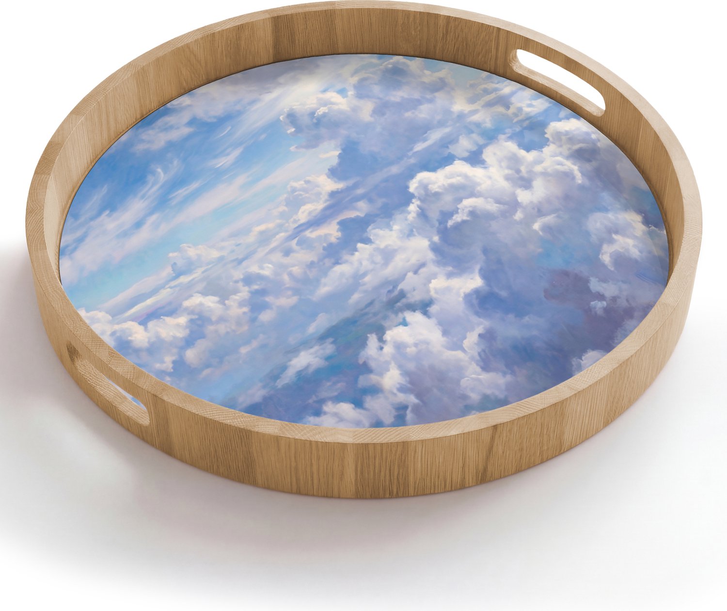 Dienblad rond 50x50 cm - Schootdienblad hout - Wolken - Lucht - Natuur - Abstract - Blauw - Borrelplank rechthoek - Plateau houten dienbladen