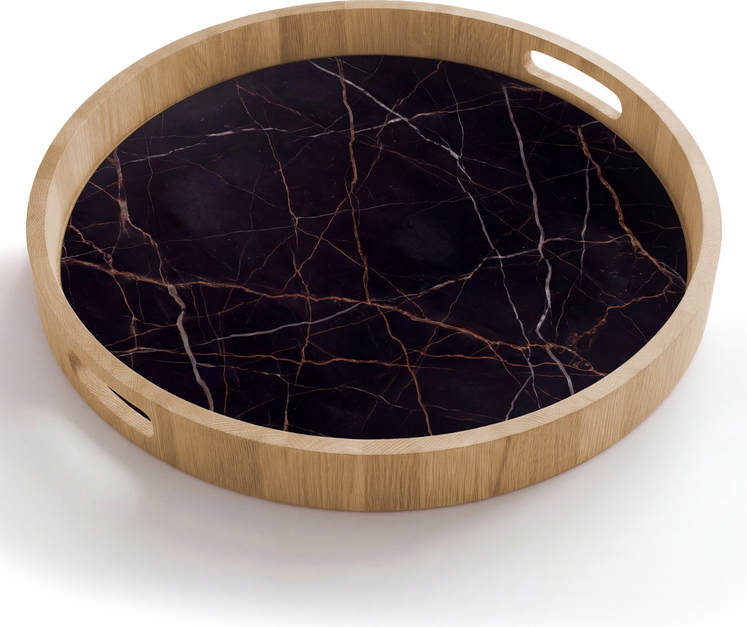 Dienblad rond 50x50 cm - Schootdienblad hout - Natuursteen - Marmerpatroon - Abstract - Modern - Zwart - Goud - Borrelplank rechthoek - Plateau houten dienbladen