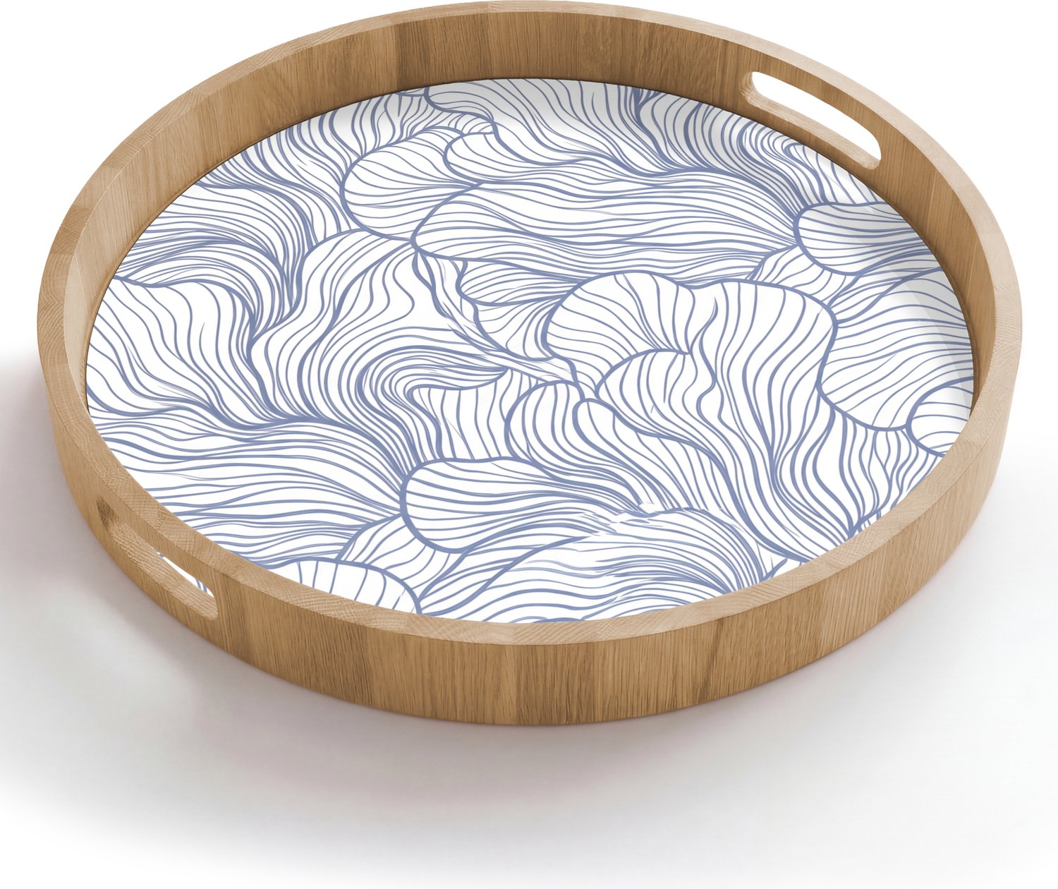 Dienblad rond 50x50 cm - Schootdienblad hout - Patroon - Lijnen - Organisch - Abstract - Blauw - Borrelplank rechthoek - Plateau houten dienbladen