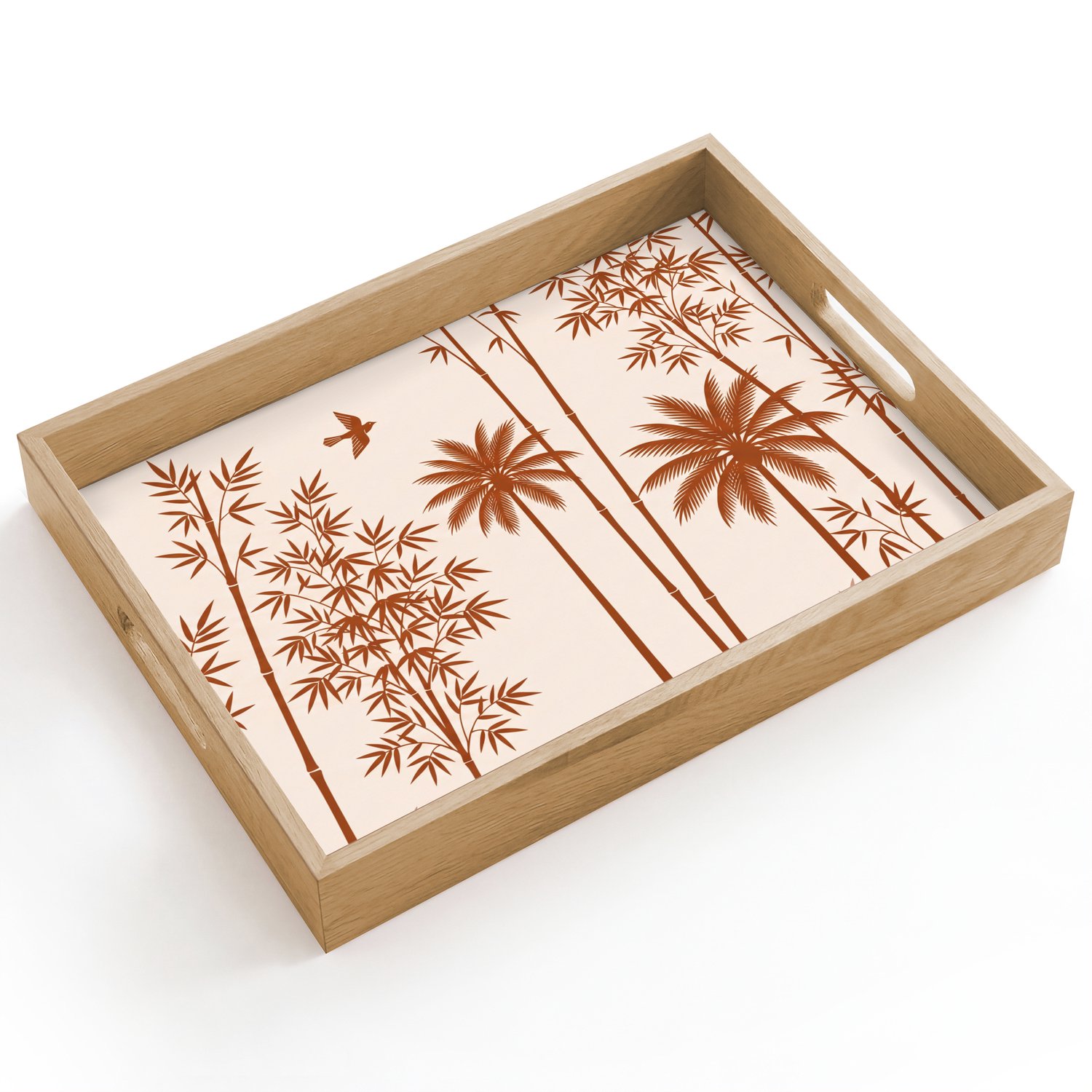 Dienblad hout 40x30 cm - Schootdienblad - Vogel - Boom - Tropisch - Minimalistisch - Bruin - Borrelplank rechthoek - Plateau dienbladen