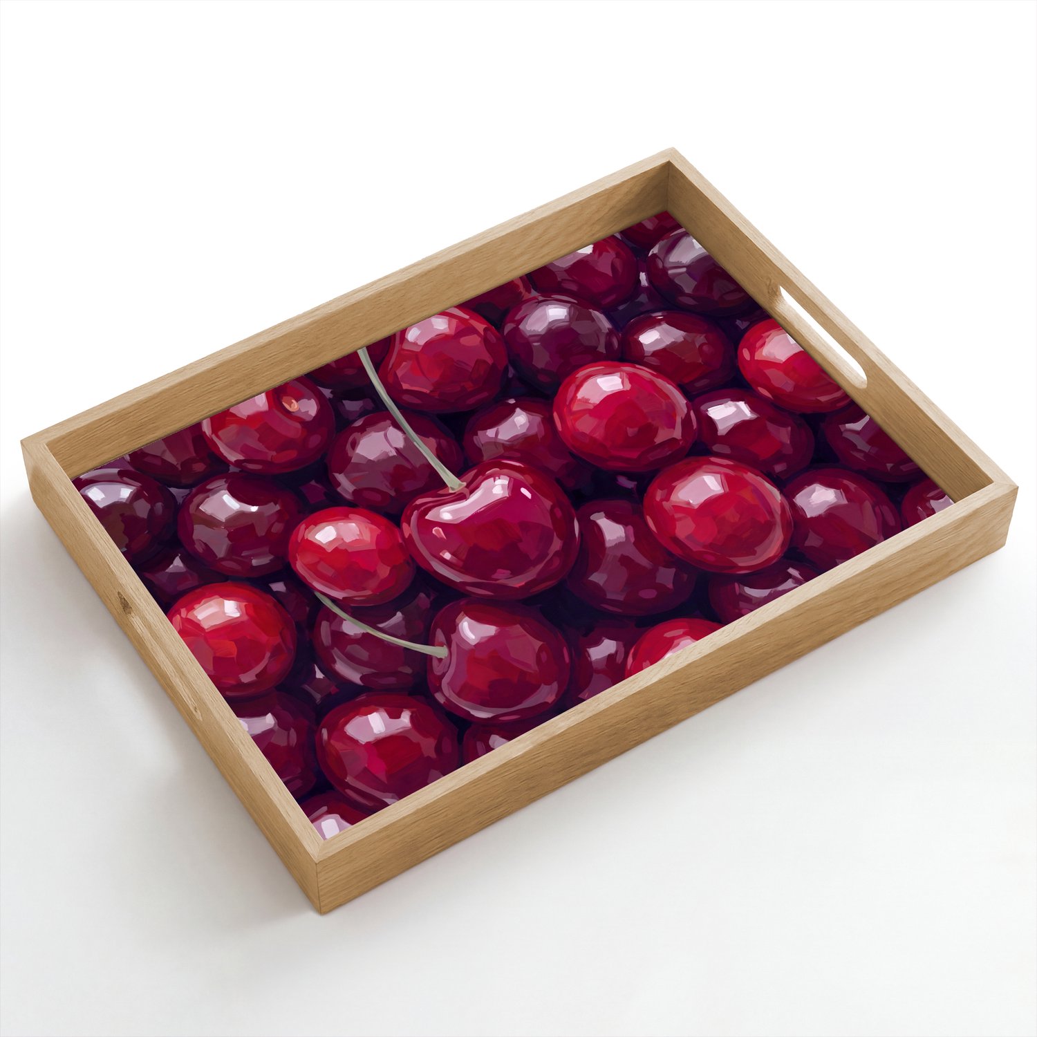 Dienblad hout 50x35 cm - Schootdienblad - Fruit - Kersen - Eten - Modern - Rood - Borrelplank rechthoek - Plateau dienbladen