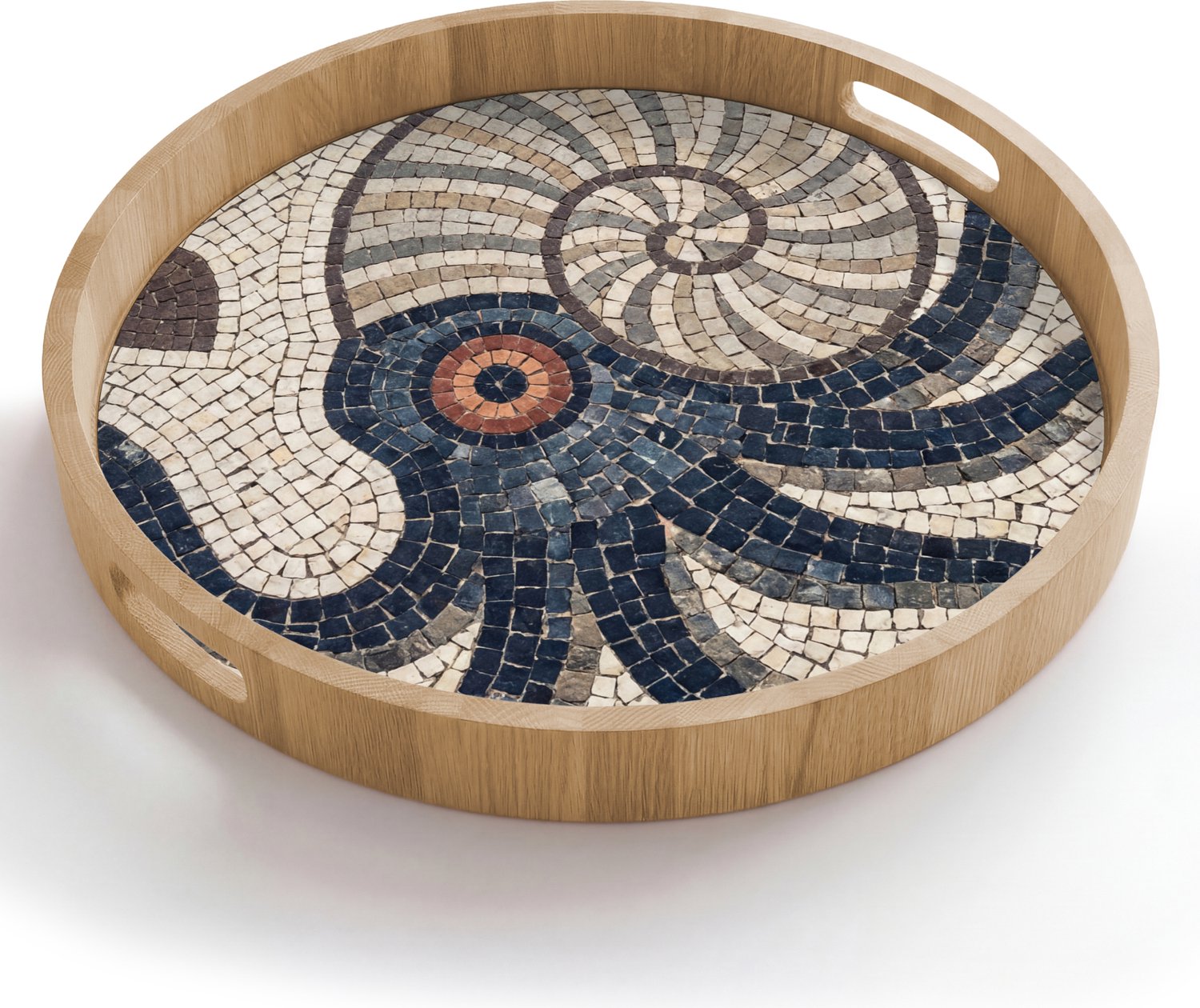 Dienblad rond 50x50 cm - Schootdienblad hout - Zeeleven - Mozaïek - Kunst - Vintage - Beige - Borrelplank rechthoek - Plateau houten dienbladen