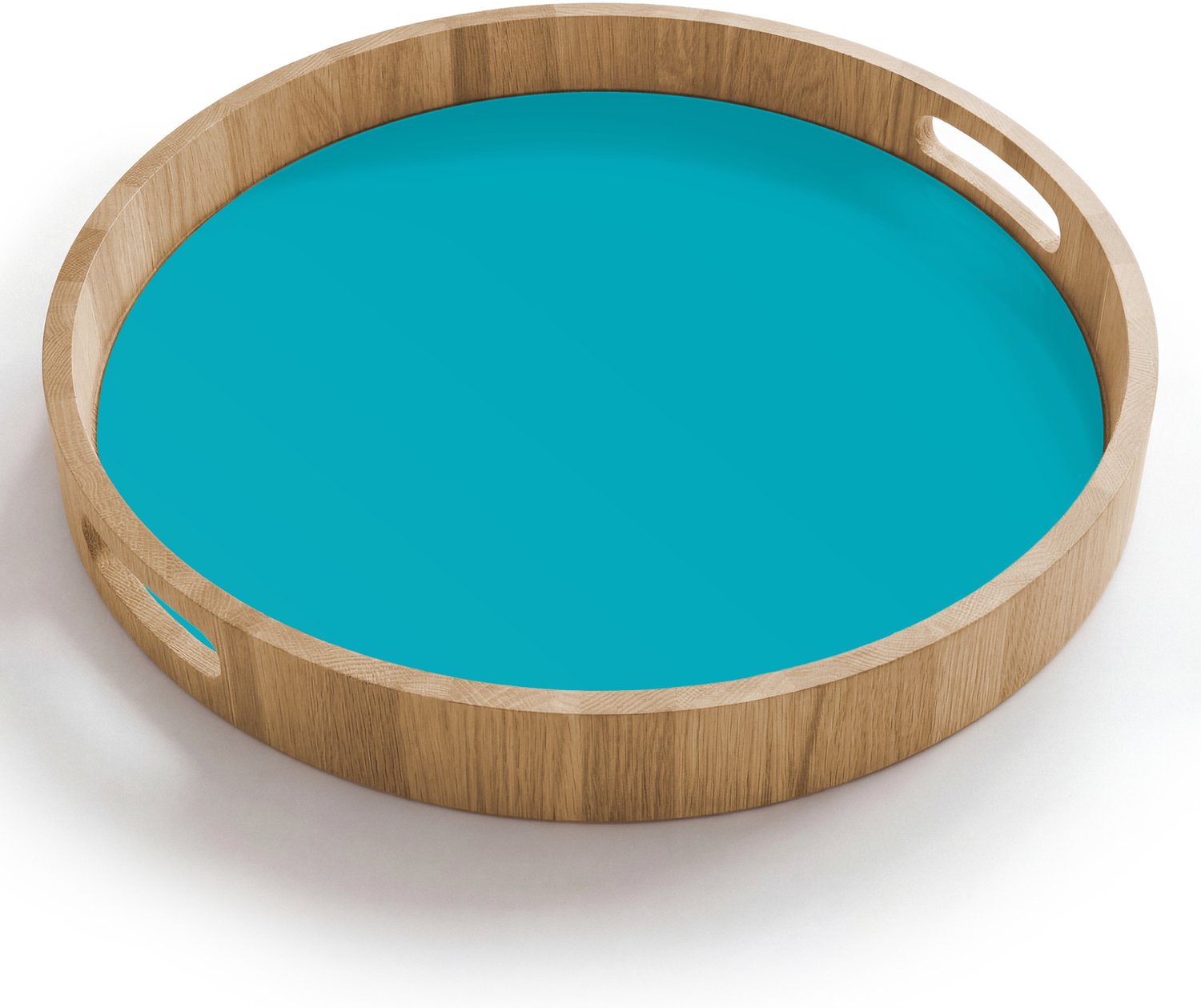 Dienblad rond 40x40 cm - Schootdienblad hout - Deep - Turquoise - Turkoois - Borrelplank rechthoek - Plateau houten dienbladen