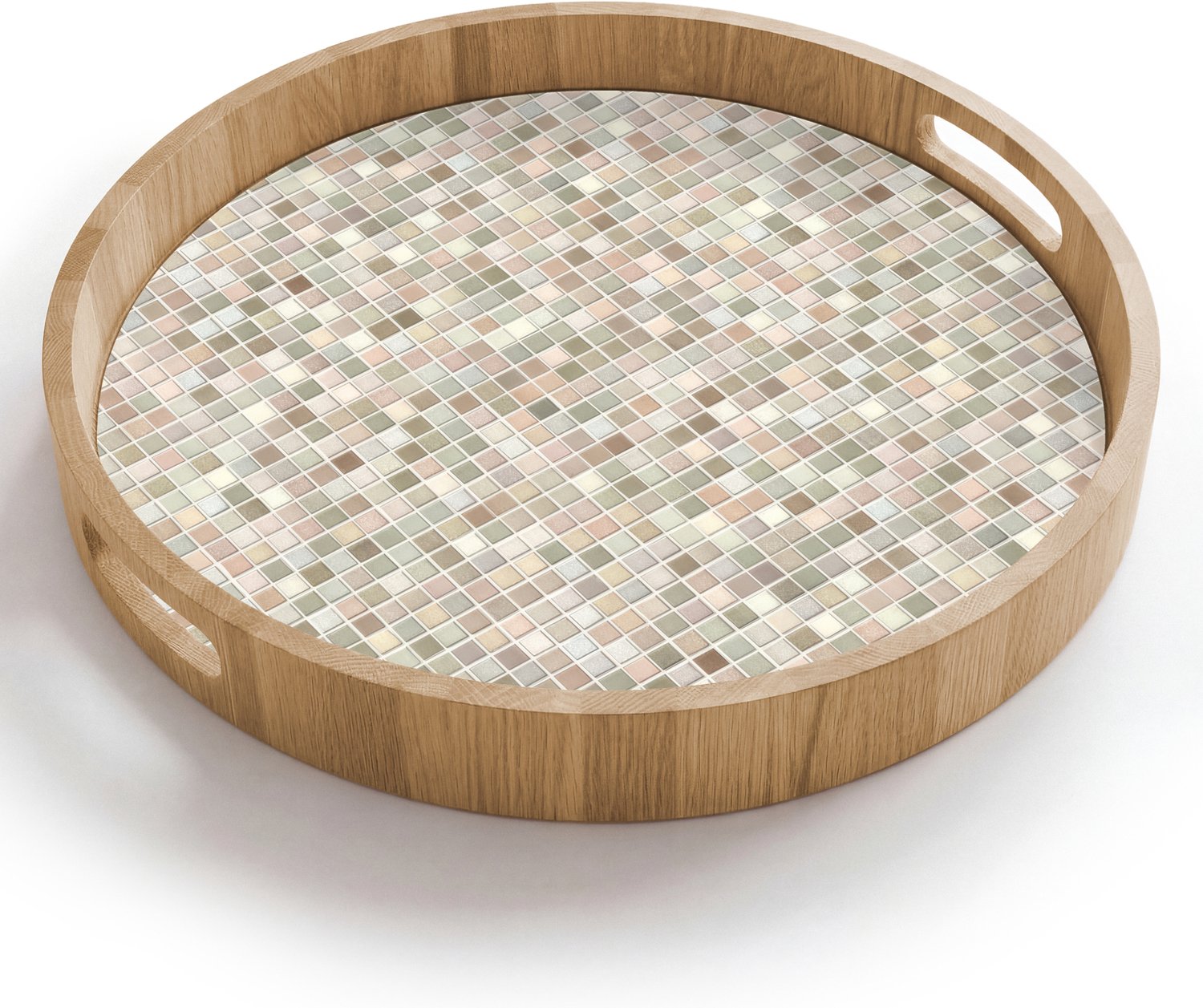Dienblad rond 40x40 cm - Schootdienblad hout - Mozaïek - Patroon- Taupe - Borrelplank rechthoek - Plateau houten dienbladen