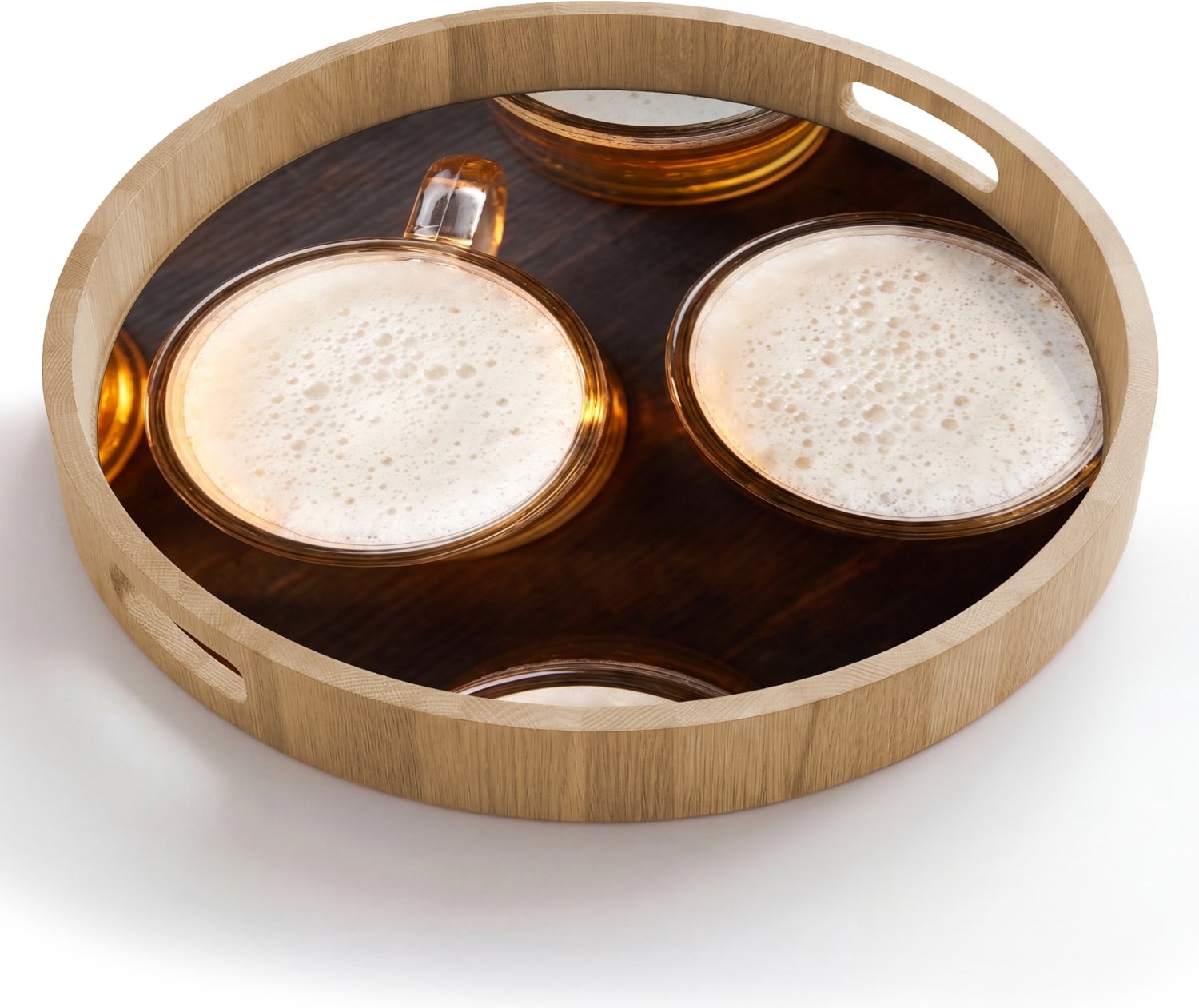 Dienblad rond 50x50 cm - Schootdienblad hout - Bier - Glazen - Schuim - Hout - Drank - Borrelplank rechthoek - Plateau houten dienbladen