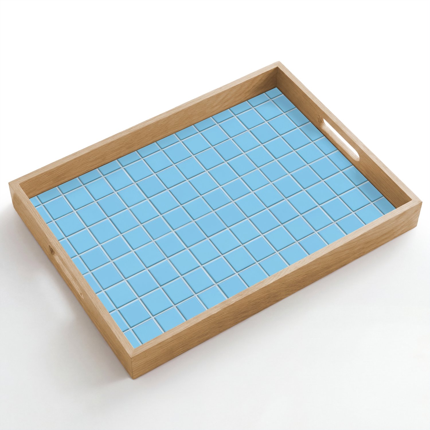 Dienblad hout 50x35 cm - Schootdienblad - Patroon - Tegel - Pastel - Blauw - Borrelplank rechthoek - Plateau dienbladen