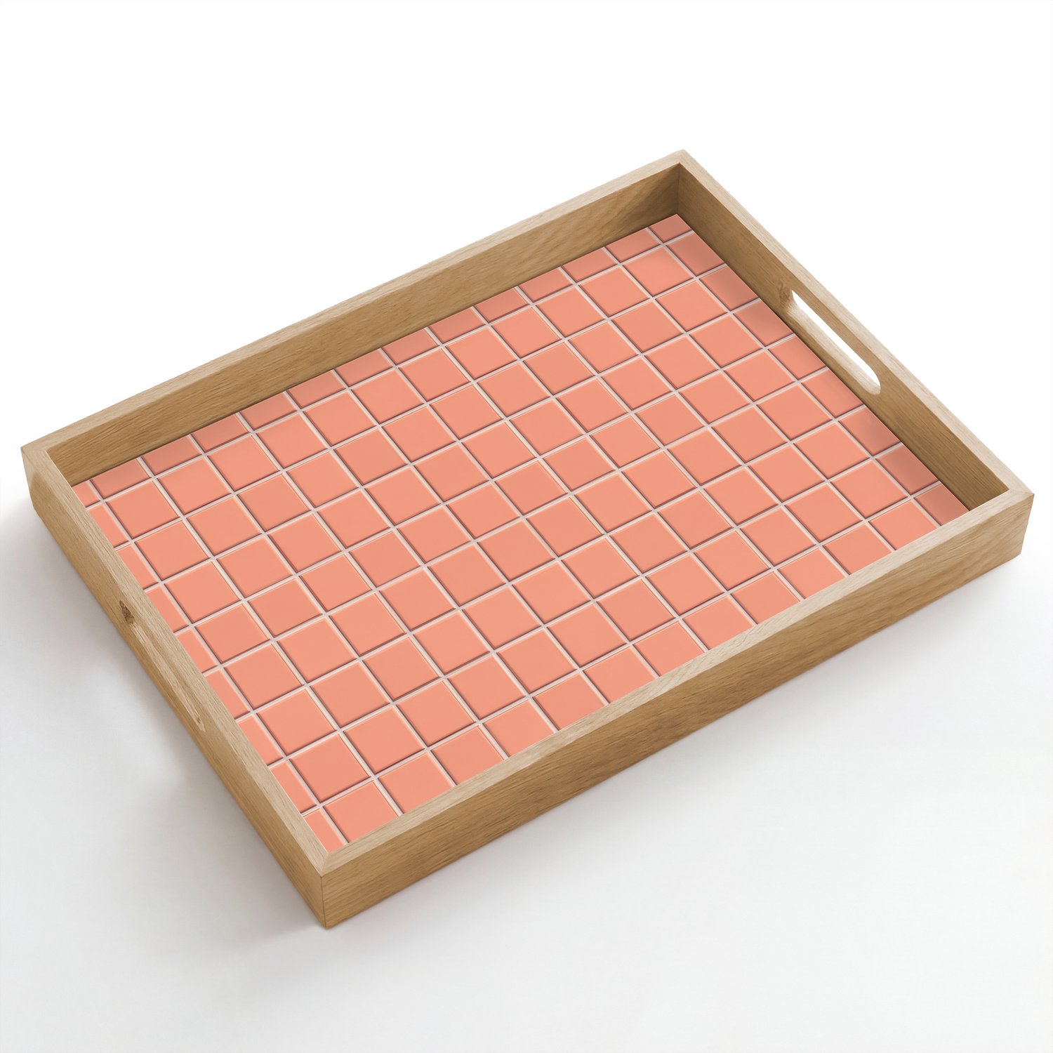 Dienblad hout 50x35 cm - Schootdienblad - Patroon - Tegels - Perzik - Borrelplank rechthoek - Plateau dienbladen