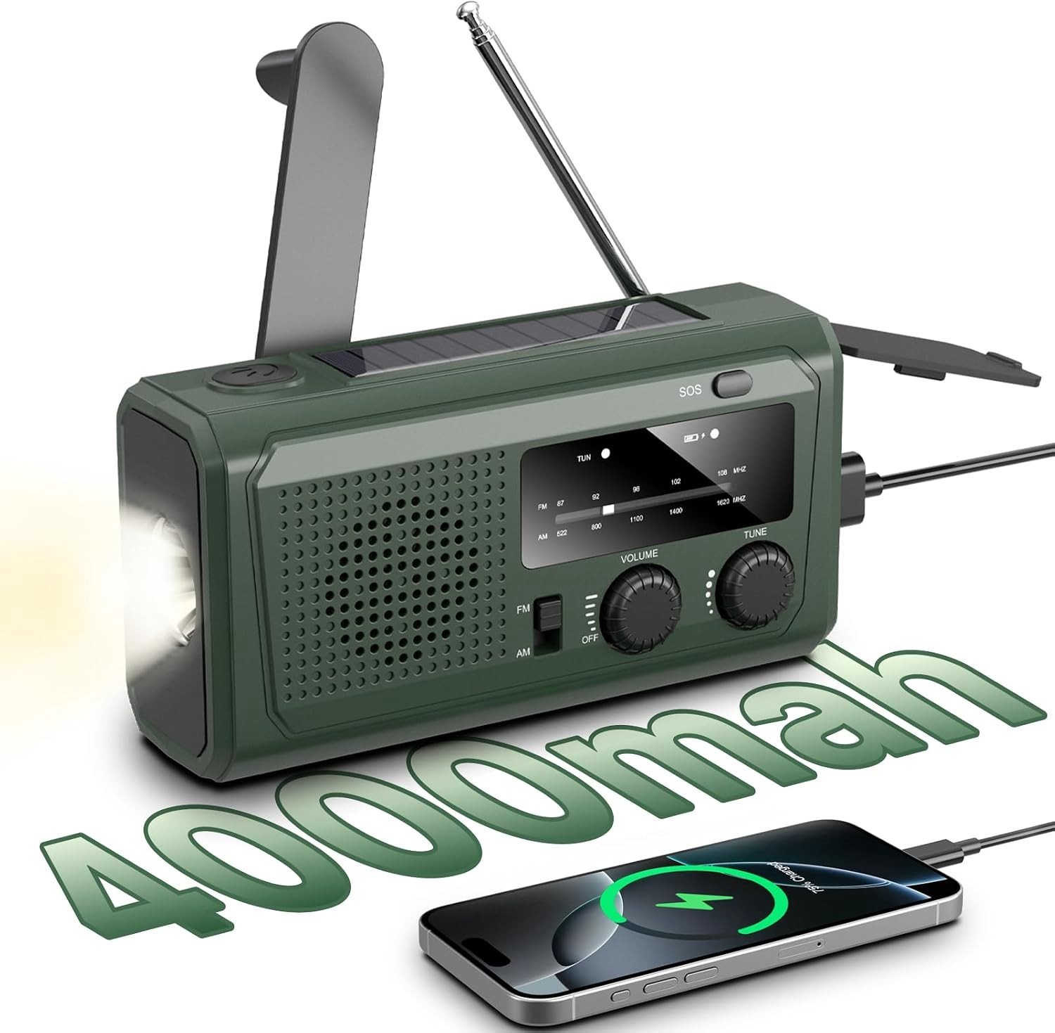 Draagbare Noodradio - Zwart - 4000mAh - Met Zonnepaneel en Handdynamo - Voor Thuis en Buiten