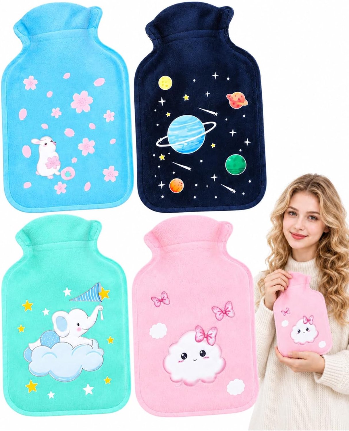 Kruik met Zachte Hoest - 4 Stuks - 12 x 19 cm - 350 ml - Warmtekruik - Waterkruik - Warmwaterkruik - Veilig en Lekvrij - Herbruikbaar - Cadeau voor haar, vrouw, vriendin - TENGYIF®
