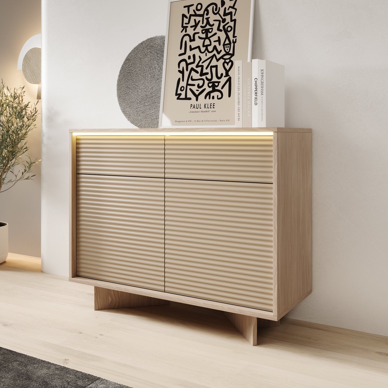 MEUBELLA Selvio - Dressoir - Cappuccino / Eikenpatroon - 104x40x84 cm Bruin