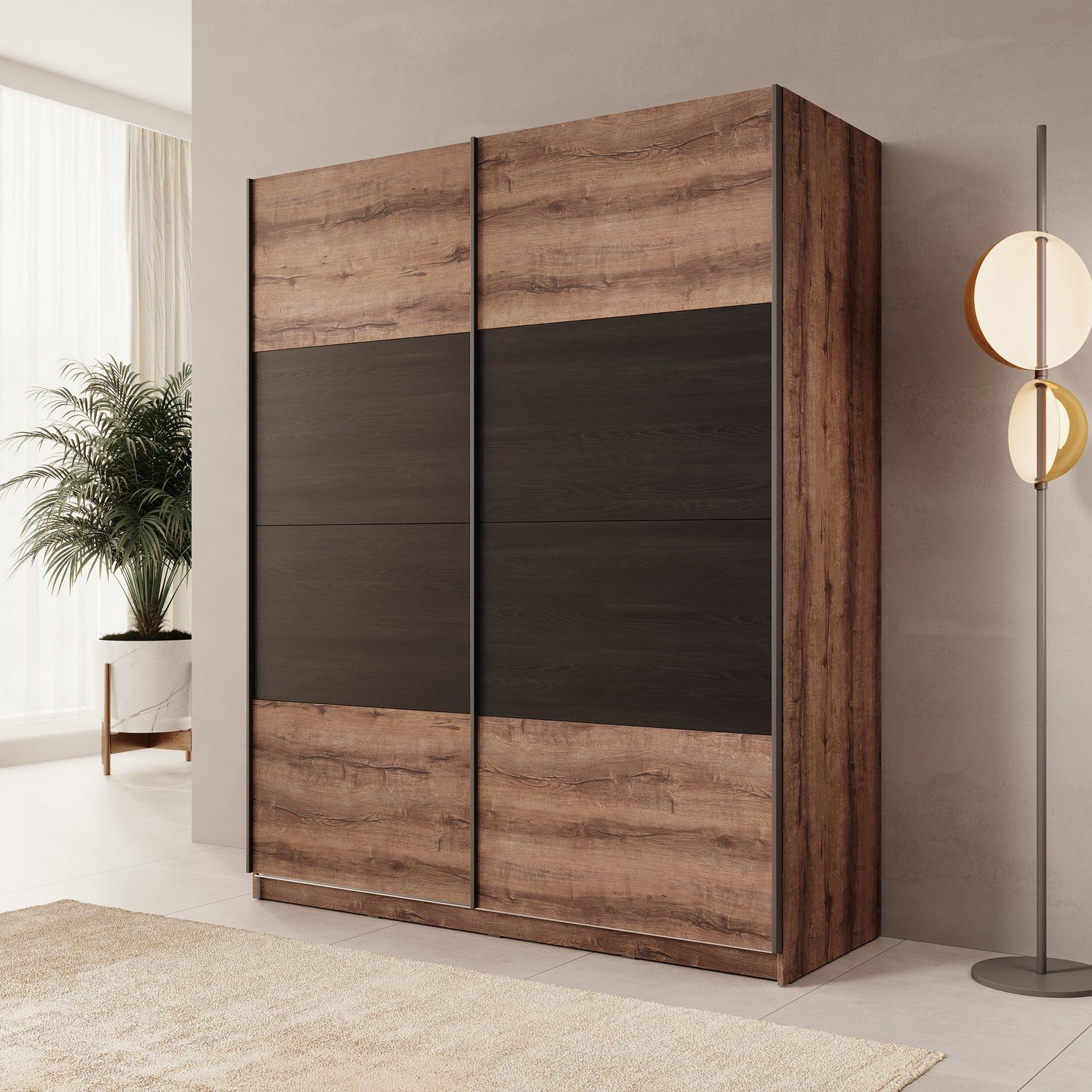 MEUBELLA Duvano - Kledingkast 2 schuifdeuren - Eiken - 170x61x210 cm Bruin