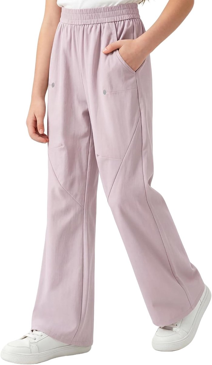 Outdoorbroek voor meisjes, UPF 50+ UV-bescherming, waterdichte joggingbroek met reflecterende strepen, elastische bell-bottombroek, zomerse regenbroek voor kinderen van 5-15 jaar