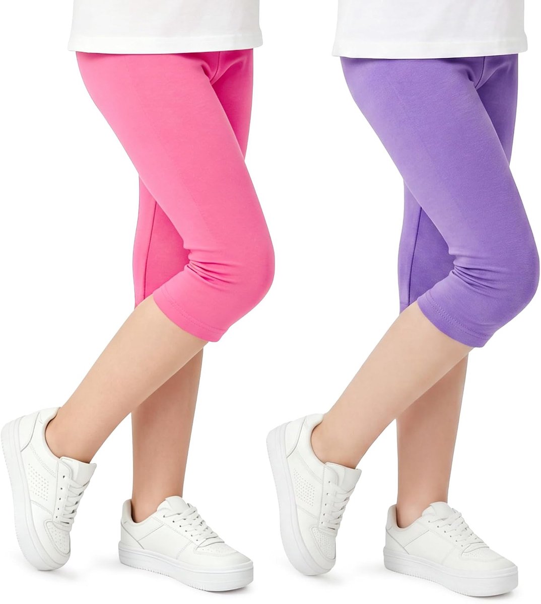meisjes 3/4 capri-legging katoenen korte broek 2-pack kinderen elastisch ademend sportbroek zacht zomerse capribroek effen sportlegging sportkleding, maat 116-158