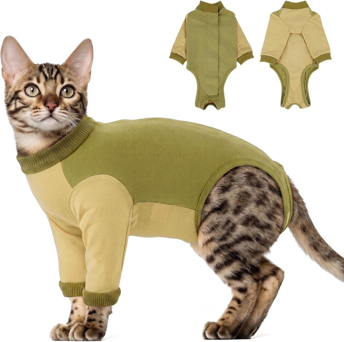 Herstelpak voor katten met lange mouwen - veilige pasvorm | Onesie, volledige dekking | anti-likken na de operatie | extra bescherming voor actieve en likkende katten, spuy, online, buikwond
