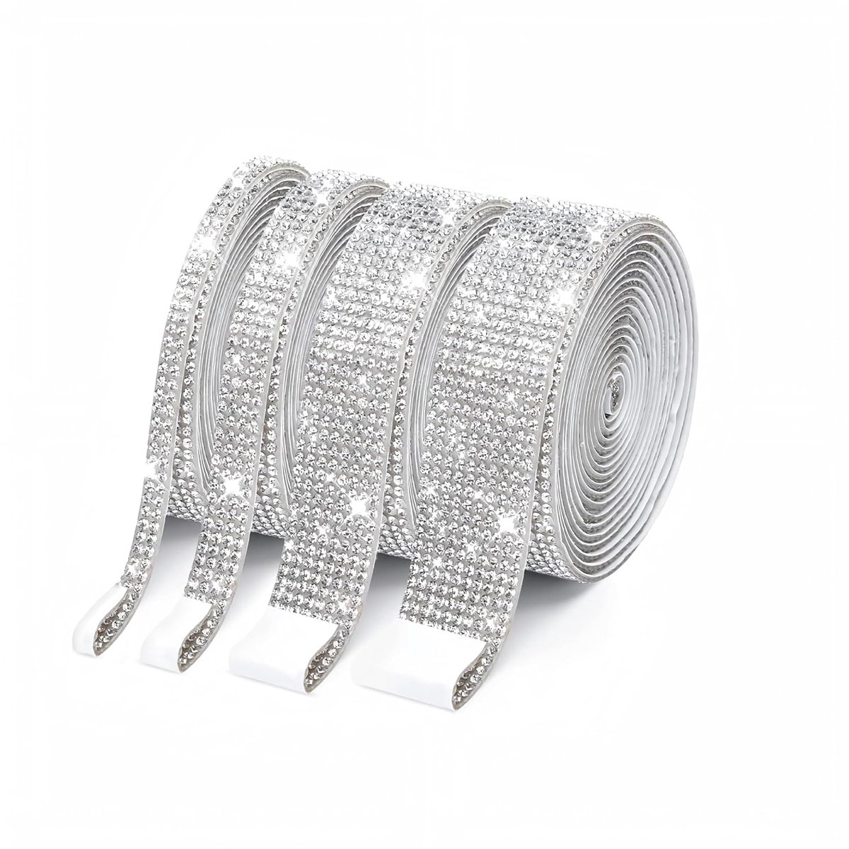 Strasband, zelfklevend, zilver, 3 rijen, 0,66 cm, glittersteentjes, zelfklevende rol voor knutselen, strassteentjes om te plakken op auto, mobiele telefoondecoratie, kristallen band, diamantsticker