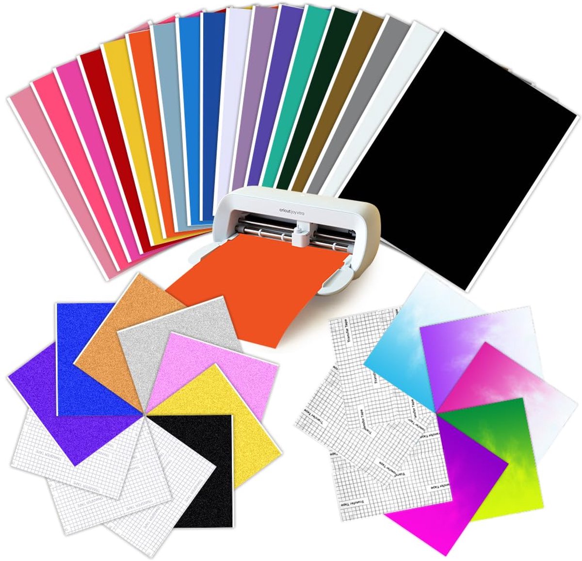 Smart Vinyl Permanent Set voor Cricut Joy Xtra, 36 stuks zelfklevende vinylfolie met transferfolie, 30 kleuren, 24 x 30,5 cm