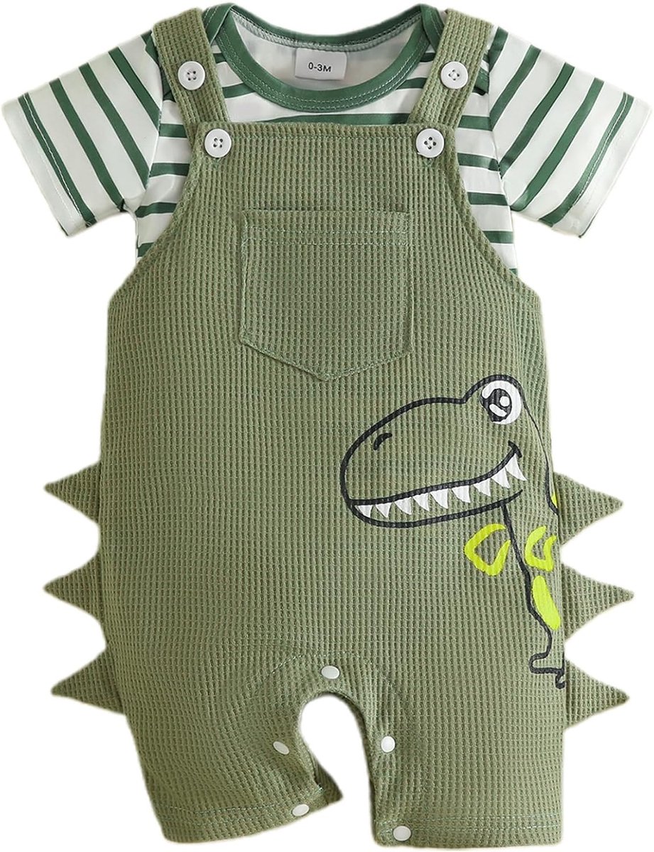 Babykledingset voor kinderen, gestreept T-shirt met korte mouwen + korte broek met bretels, 2-delige zomerjurkset 0-24 maanden