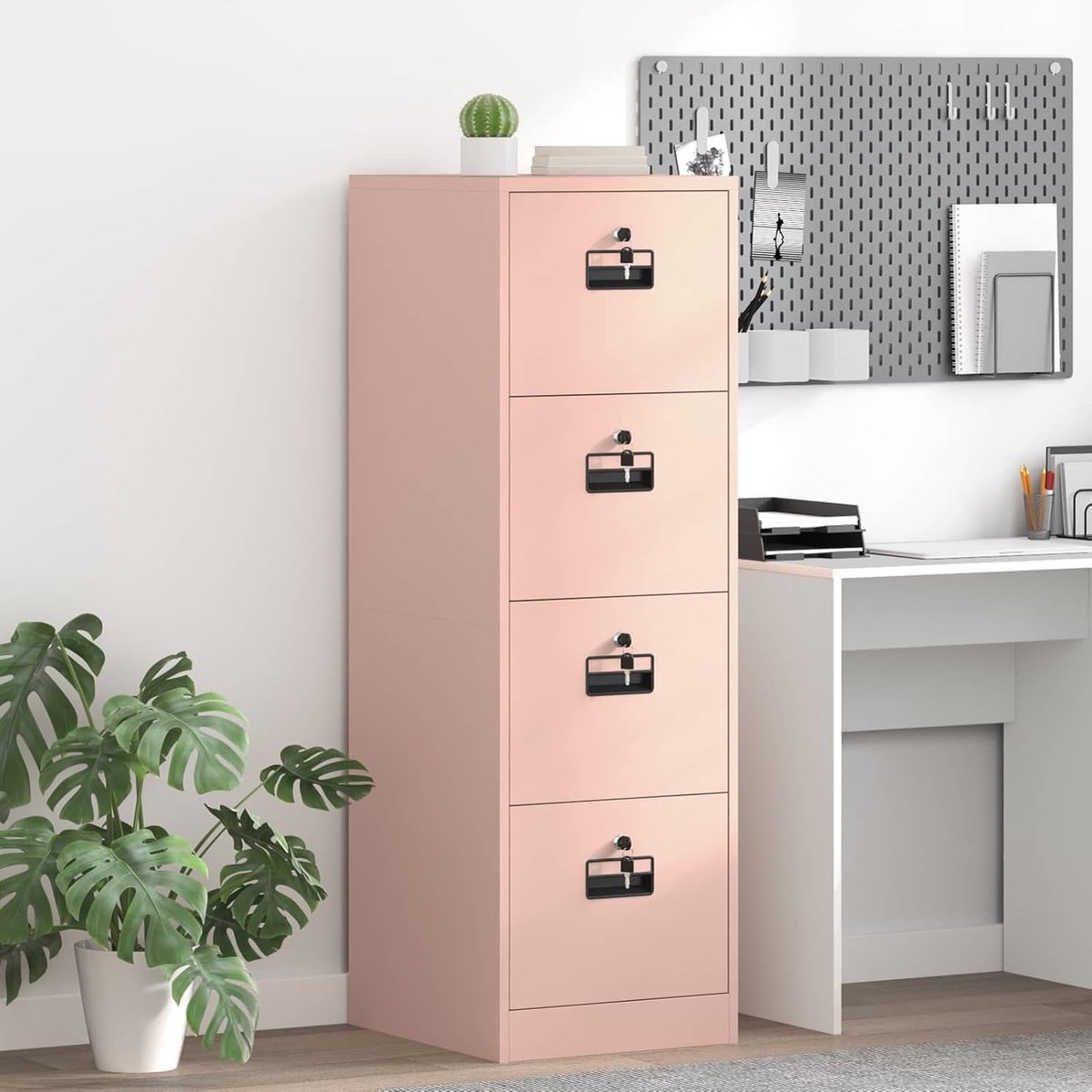 Roze, 2 stuks, 44 x 50 x 139 cm, van koudgewalst staal met gepatineerd oppervlak, 8 laden, 8 nokkensloten, kantoor en werkkamer