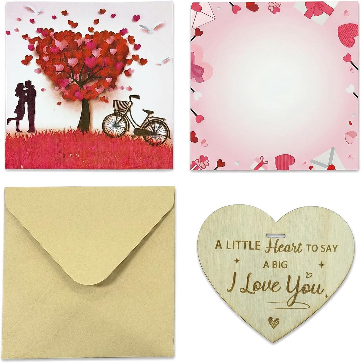 1 stuk kaart met envelop sleutelhangers, Valentijnsdag huwelijksverjaardag houten cadeaus, houten wenskaarten, voor man vrouw, Valentijnsdag verjaardag ik hou van je romantische cadeaus