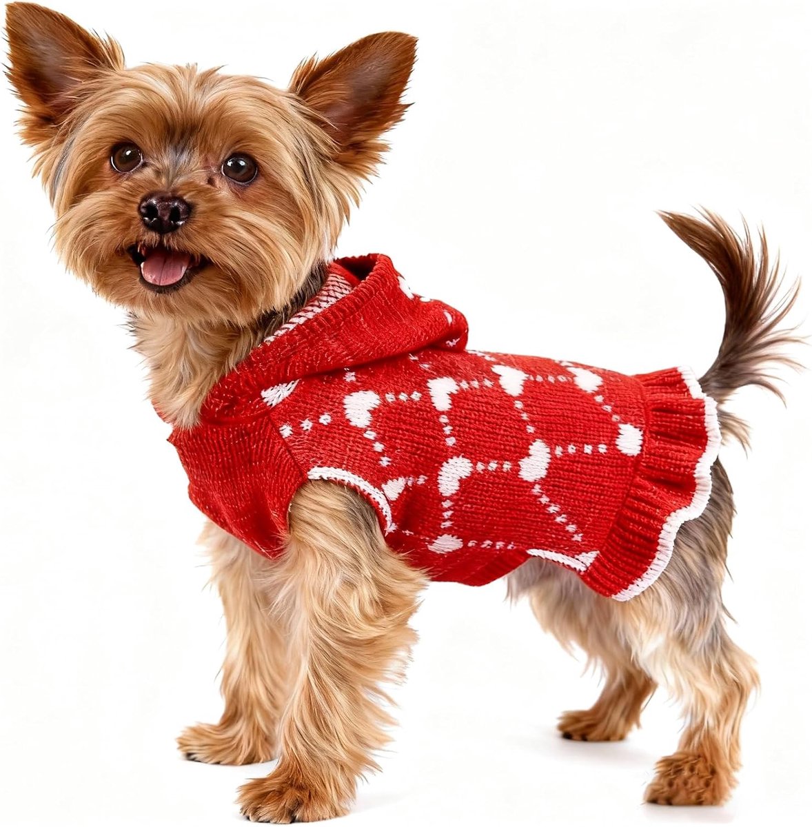 Trui met hart, Valentijn trui voor honden, meisjeskleding voor kleine honden, gebreide vakantie hondenkleding, zachte puppy trui, comfortabel Valentijnshondjesoutfit, warme honden trui