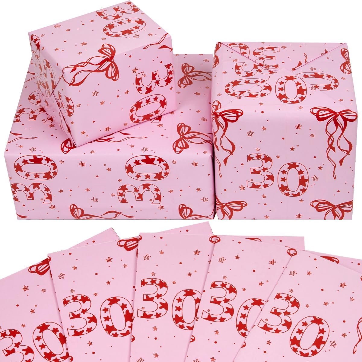 5 vellen 30th roze inpakpapier, 50x70cm recycleerbaar verjaardagscadeau inpakpapier voor verjaardagsfeestschattigheden