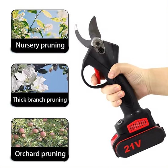 Zerova Elektrische Snoeischaar - PlantenKnipschaar - Heggenschaar - Tuinschaar - Voor tuinen, struiken en bomen - 2 Accu's - Zwart — afbeelding 4