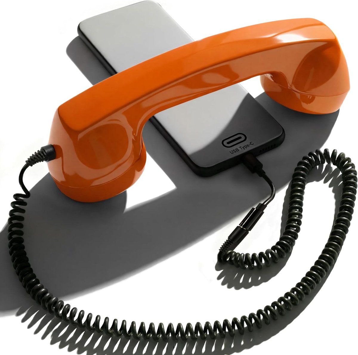 60s micro - Retro telefoon handvat voor Android smartphones, tablets, notebooks en mobiele telefoons in de vorm van een klassieke telefon hoorn (oranje)
