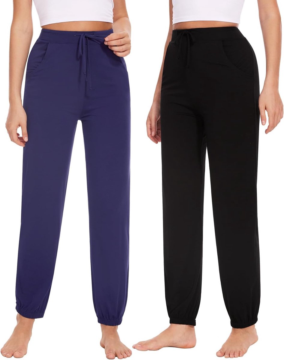 Lange pyjamabroek voor dames, zachte joggingbroek, vrijetijdsbroek met zakken, verpakking van 2 stuks