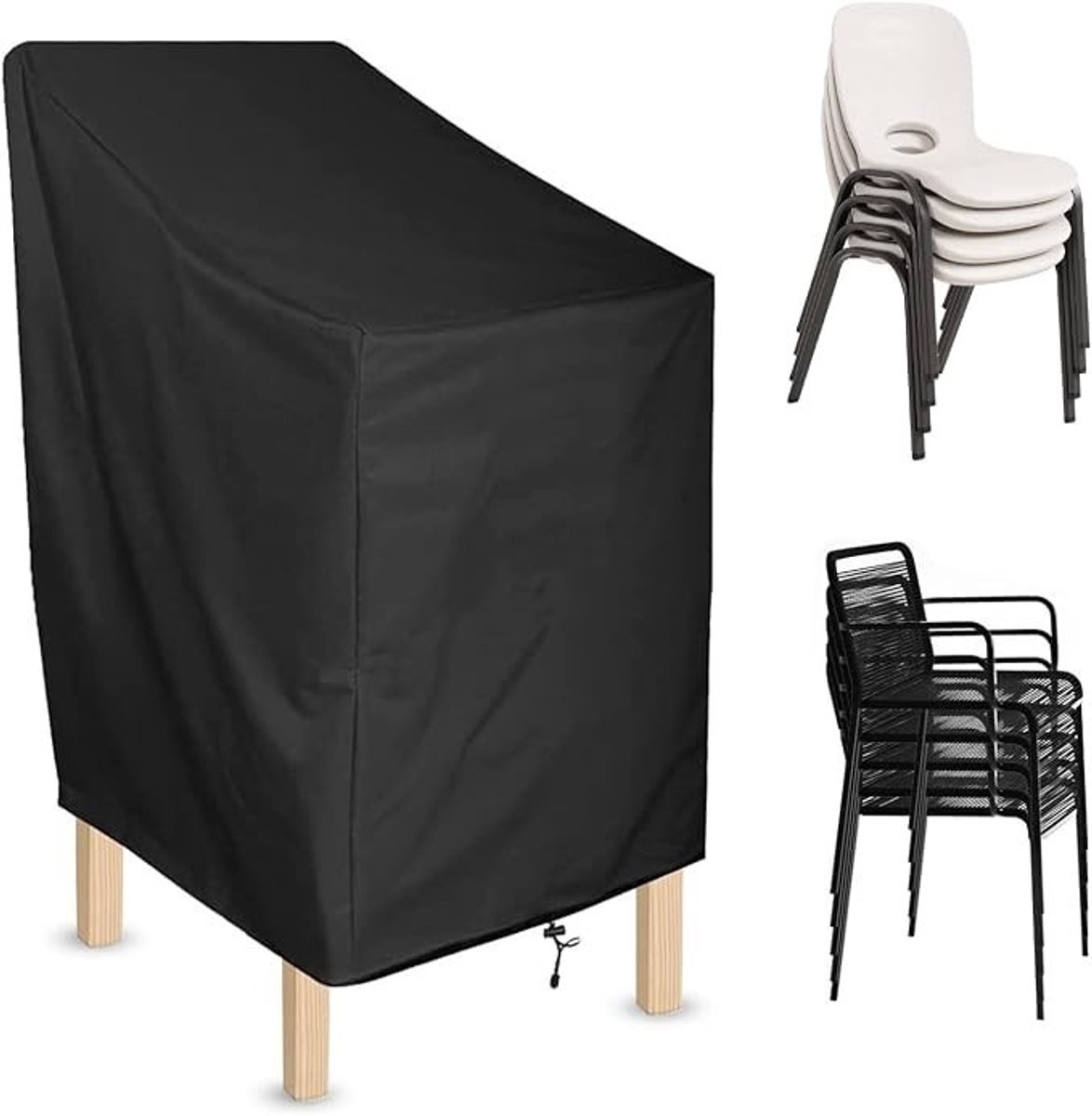 Livatto Tuinstoelhoes – Stapelbare Beschermhoes voor Tuinstoelen – 72 x 72 x 120 cm – Zwart – Waterdicht en UV-bestendig