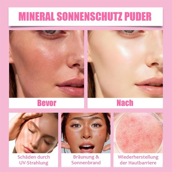 Sunscreen Setting Powder, SPF 50 zonbescherming, fixeerpoeder met kwast, oliecontrole & duurzaam mat losse poeder, waterdicht make-up poeder, lichte en ademende afwerking, geschikt voor alle — afbeelding 3