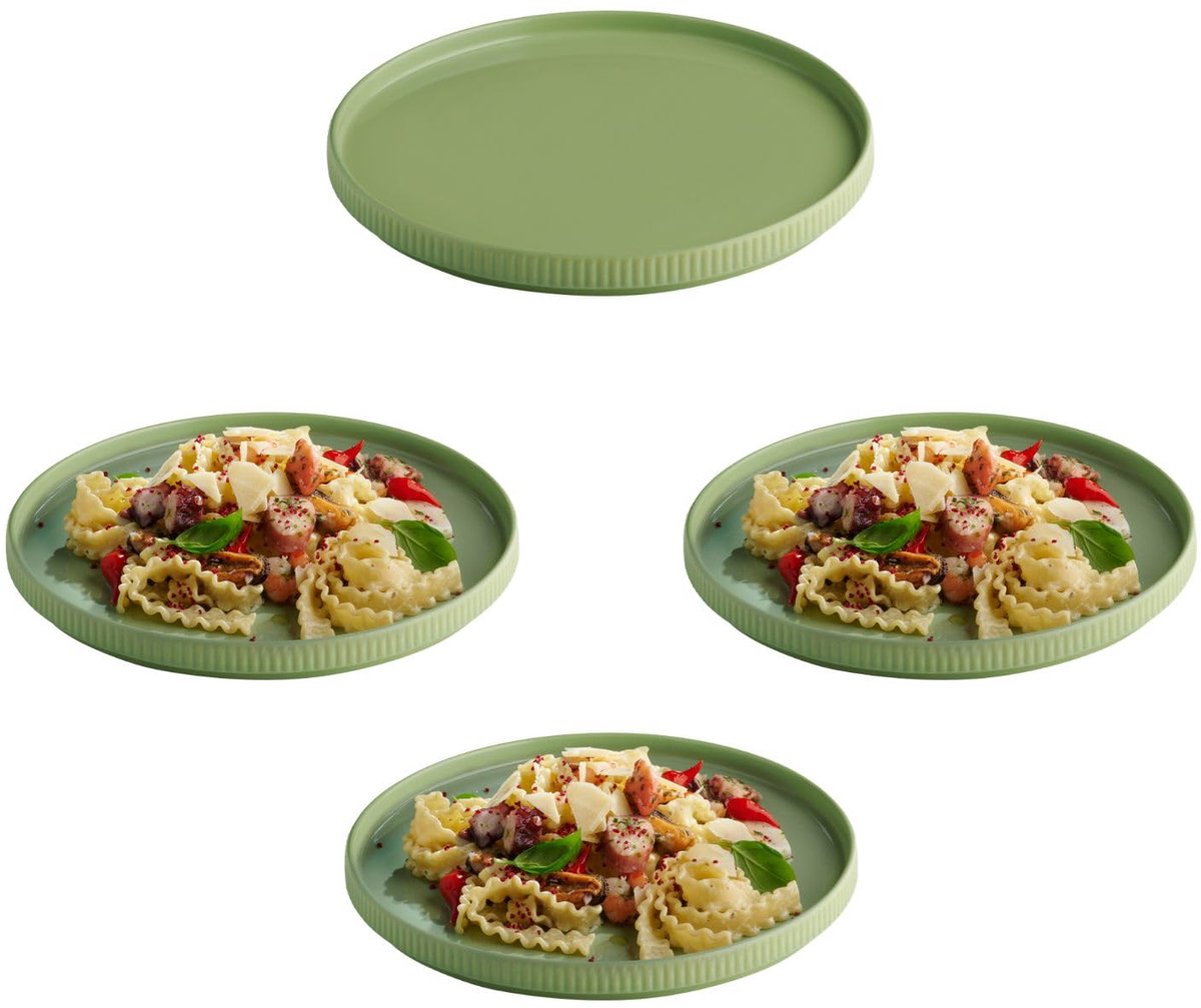 APS The Grid Dinerbord - Bordenset - Porseleine borden - Stapelbaar - Salie Groen - 26 cm (3 stuks)
