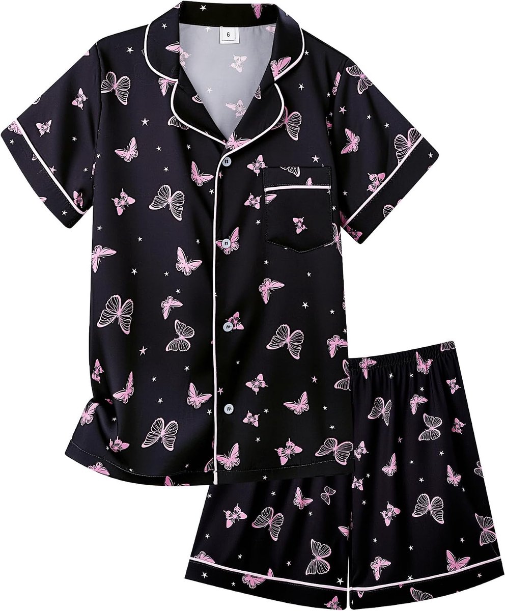 Pyjama voor meisjes, imitatie zijde, lange mouwen, nachtkleding, satijn, tweedelige pyjamaset