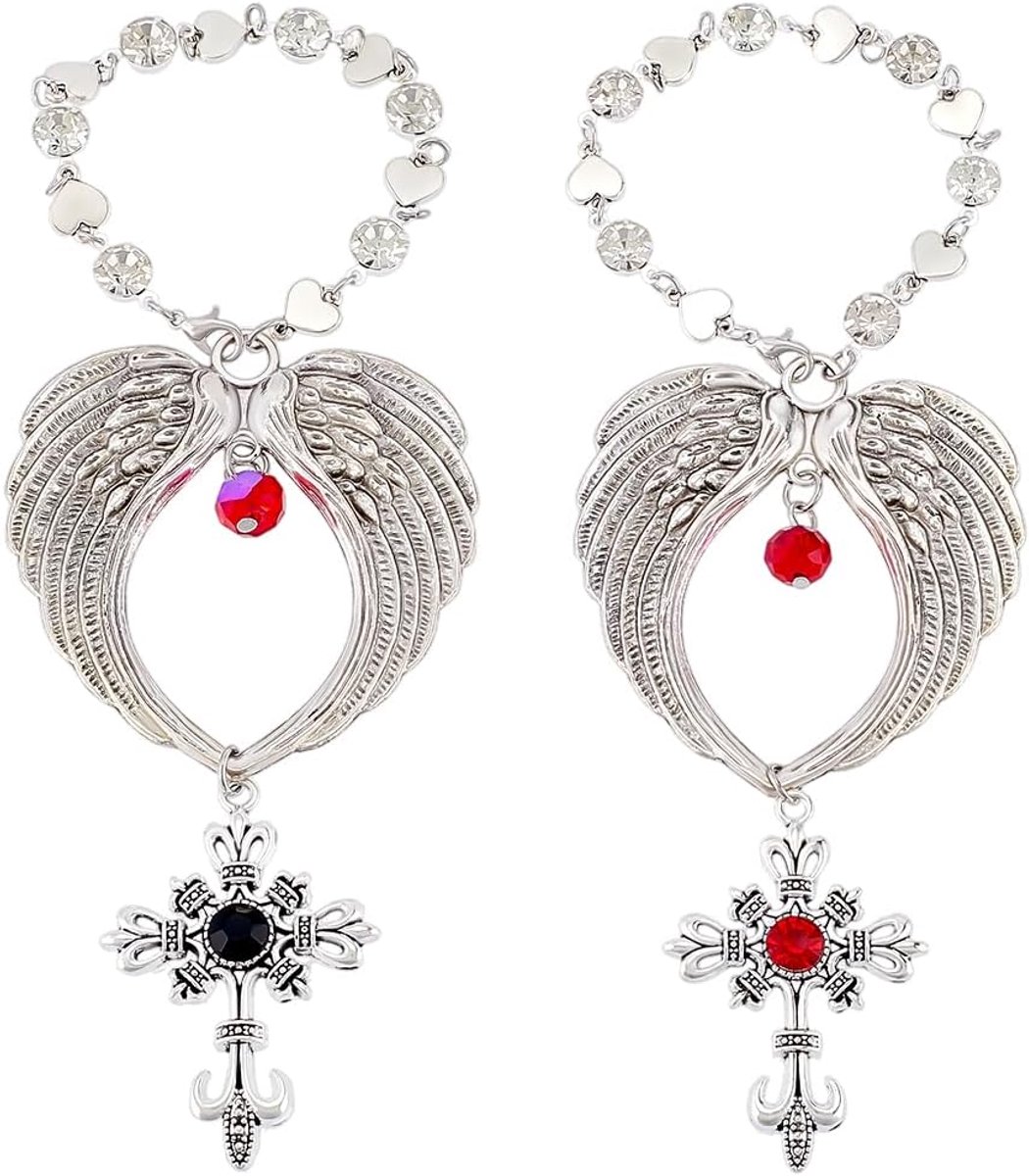 2 Stks Cross Auto Spiegel Opknoping Auto Achteruitkijkspiegel Opknoping Cross Wing Metalen Bedels 8.86 Inch Lange Auto Decors Decoratieve Hang Ornamenten voor Mannen Vrouwen Gift Auto