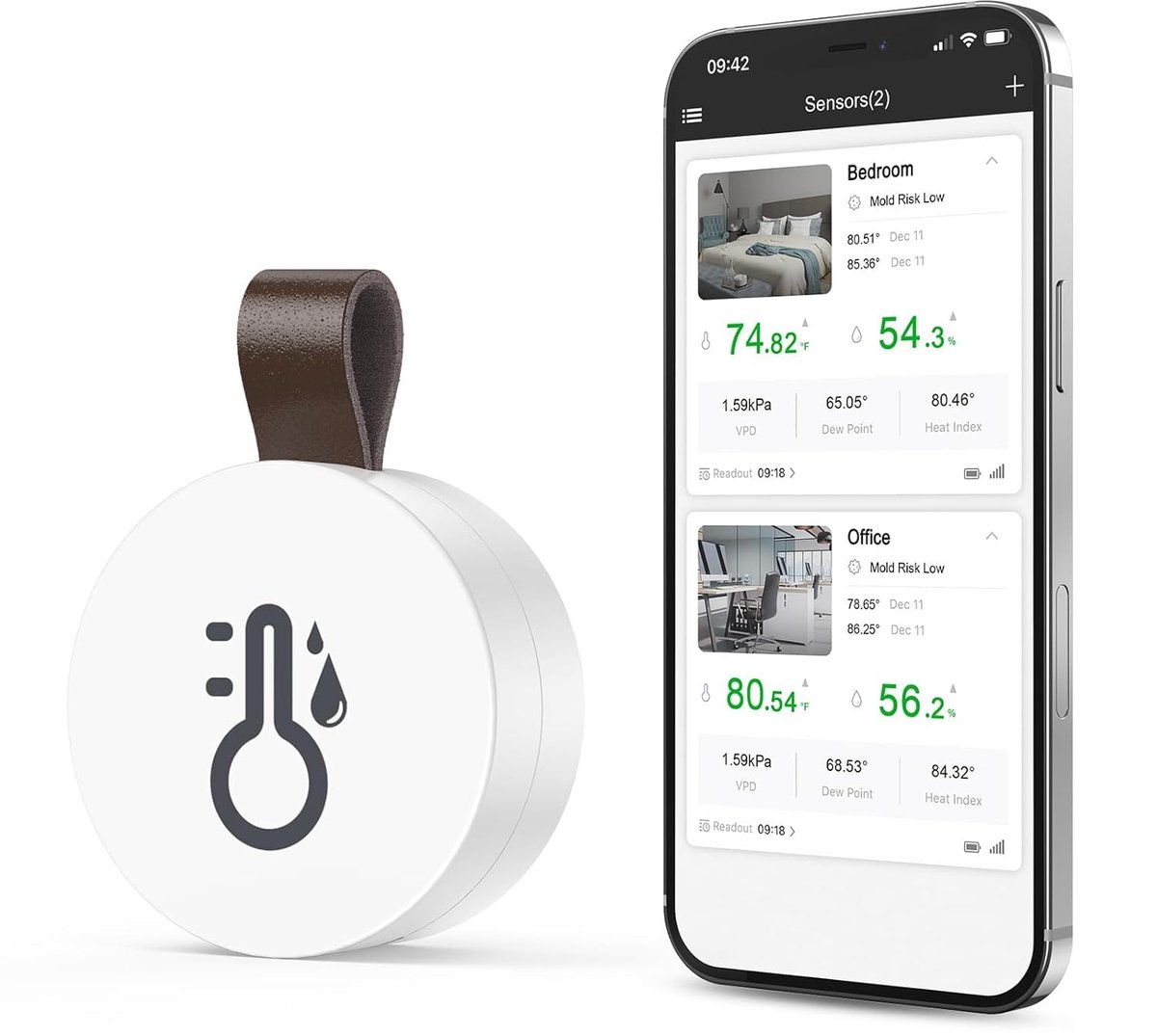 Thermometer, Hygrometer, Draadloze Temperatuur en Luchtvochtigheidsmeter met APP en Gegevensopslag, Digitale Temperatuurvochtigheidssensor voor Huis, Broeikas, Wijnkelder, 1 Stuk