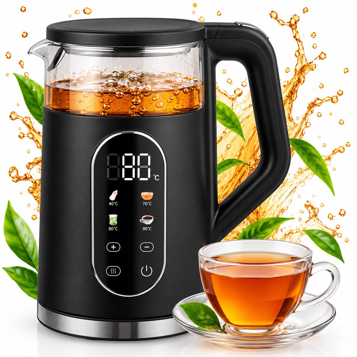 Waterkoker - Glazen Waterkoker 1,7L met Temperatuurselectie, Digitaal Display en 2200W Vermogen
