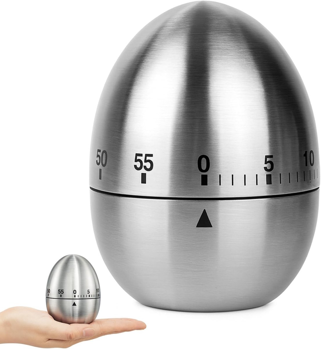 Keukentimer van roestvrij staal, 60 minuten zilver, eiervormig alarm met akoestisch alarm, mechanische keukentimer voor La Cuisine Cuisson Pâtisserie Sport
