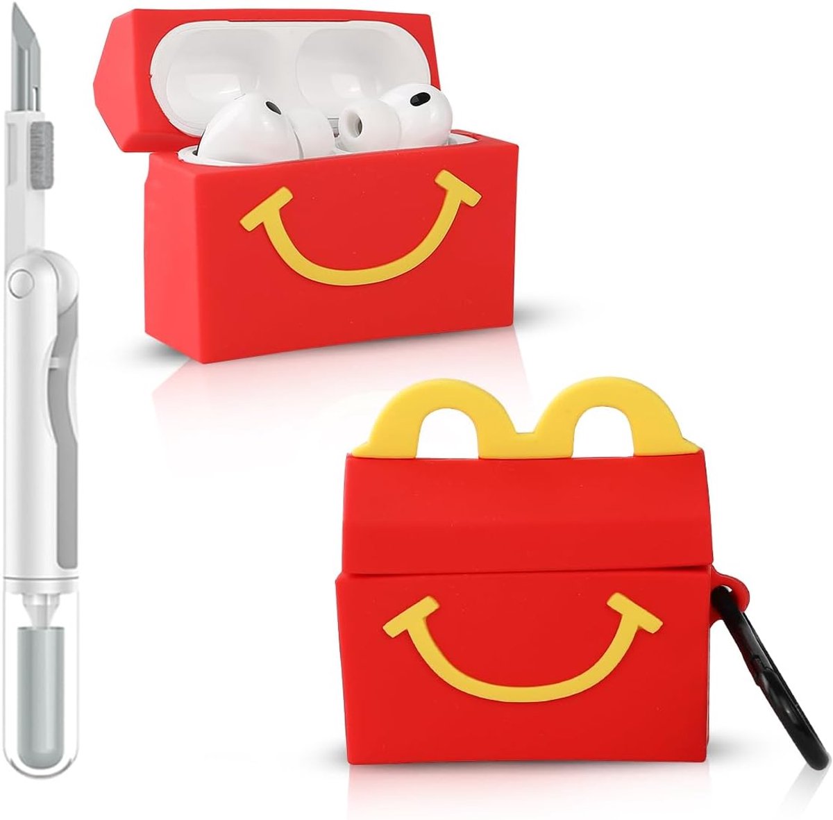 Hoes voor AirPods Pro 3 / Pro 3e generatie 2025 | siliconen beschermhoes | 3D schattige huid ontwerp | met reinigingskit en karabijnhaak | veelkleurige oortelefoon case voor jongens meisjes (RedM)