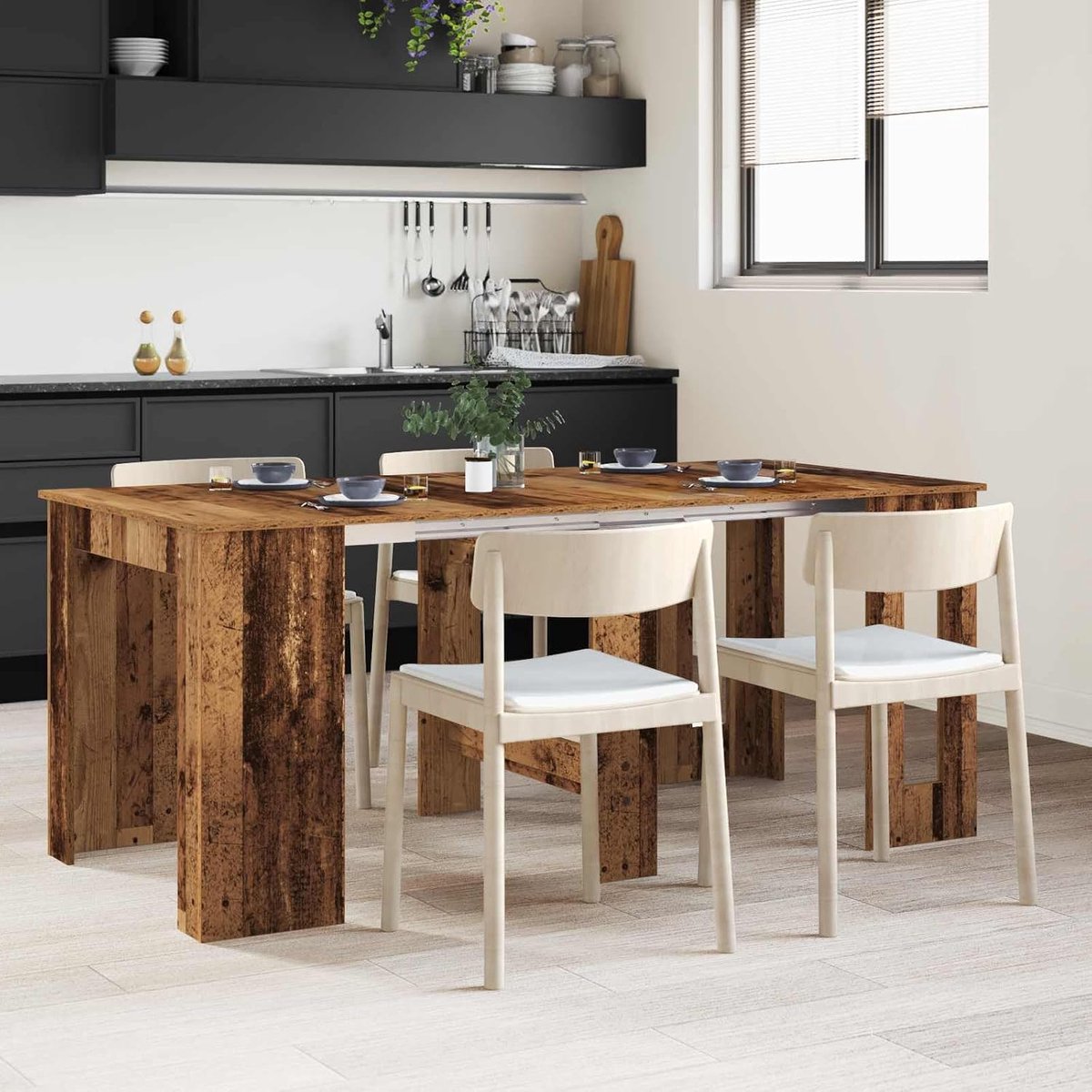 Hout uitschuifbare eettafel modern 180x85x75 cm oud hout