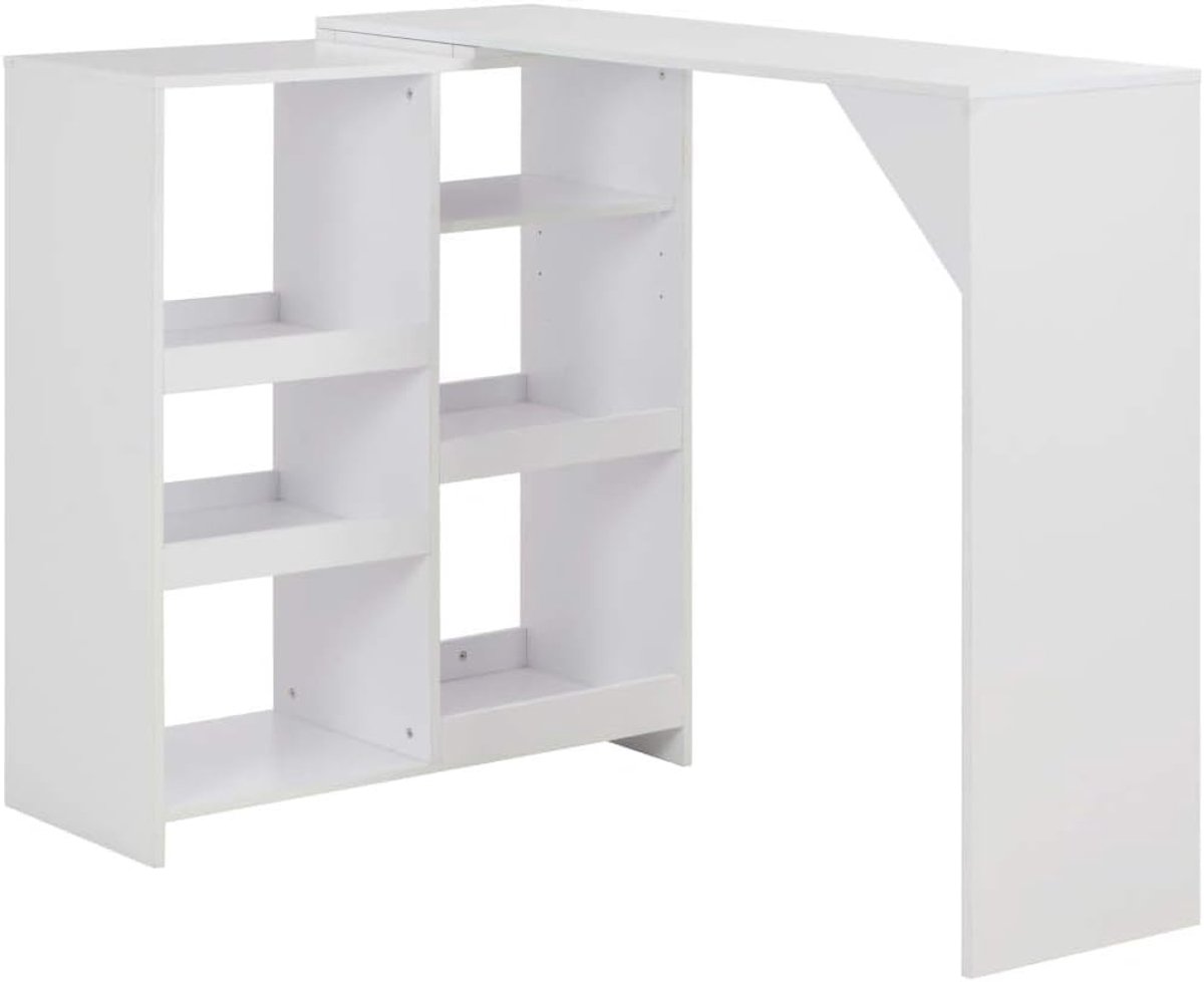 Bartafel met beweegbaar rek, statafel, wit, 138 x 39 x 110 cm, robuuste tafel met versterkingsdriehoek en L-vormig frame voor keuken of eetkamer, eenvoudige montage