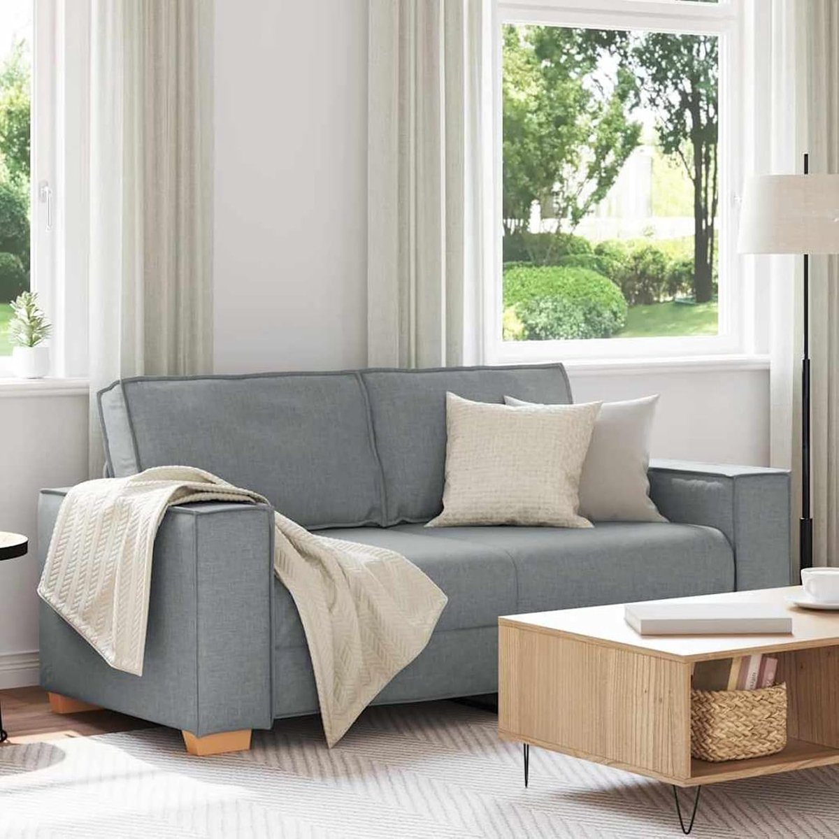 2-zitsbank, lichtgrijs, 140 cm, stof, voor woonkamer, gestoffeerde bank, voor kleine ruimtes, kantoor, logeerkamer, slaapkamer