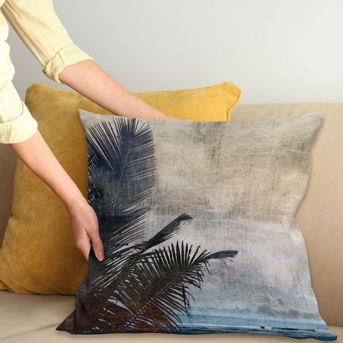 ABAKUHAUS Grunge Sierkussenhoes Set van 4, Abstract en Modern Stijl Brushstroke Ornamenten Geometrisch Vierkanten, Modern Accent Dubbel-Dubbelzijdig Print, 50 x 30 cm, Donker Petrol Blauw en Grijs